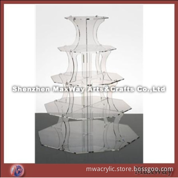Clear Octagonal Promotional Acrylic 5 Tiers Tower Wedding Cup Cake Display Stand Rack